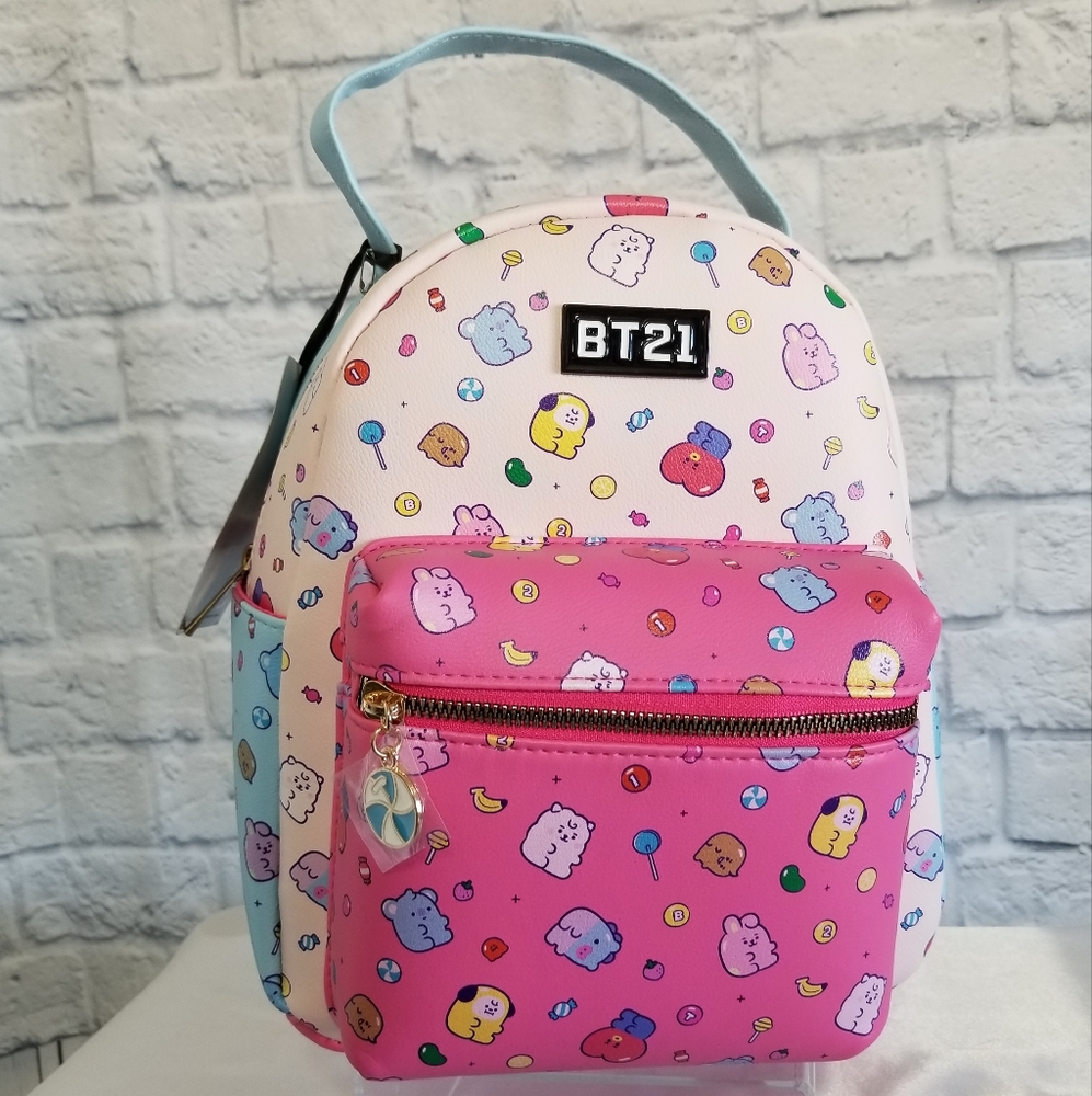 BT21 BTS Candy Sweet Treats Pink Colorblock Mini Backpack Bag Line Friends New